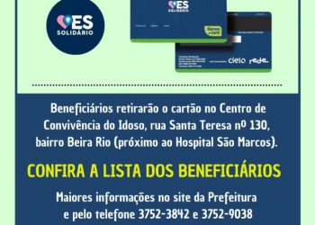 Confira a lista atualizada dos beneficiários Cartões ES Solidário