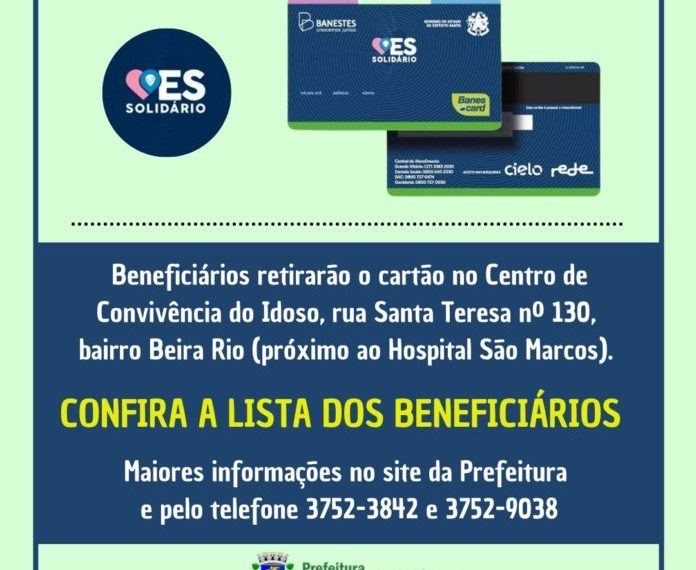 Confira a lista atualizada dos beneficiários Cartões ES Solidário