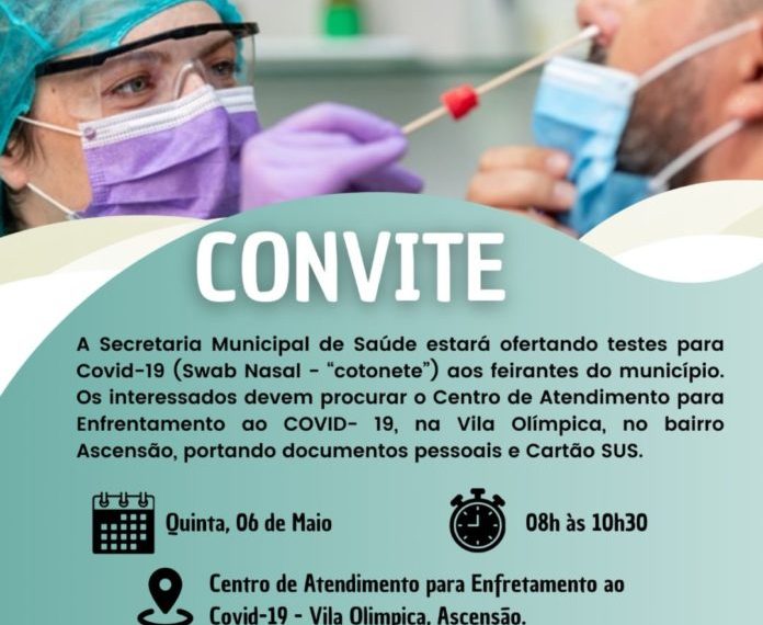 Prefeitura de Nova Venécia ofertará gratuitamente testes Swab Nasal para Feirantes