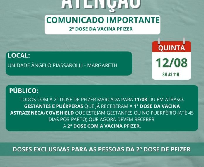 Pfizer : Segunda dose para vacina já está disponível em Nova Venécia