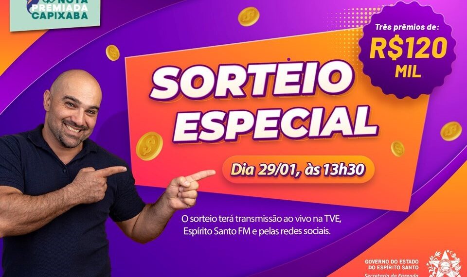 Nota Premiada Capixaba distribui prêmios de até R$ 120 mil nesta quinta-feira (29)