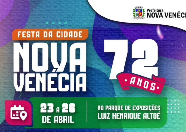 Começa nesta quinta (23) a Festa da Cidade de Nova Venécia pelos 72 anos do município