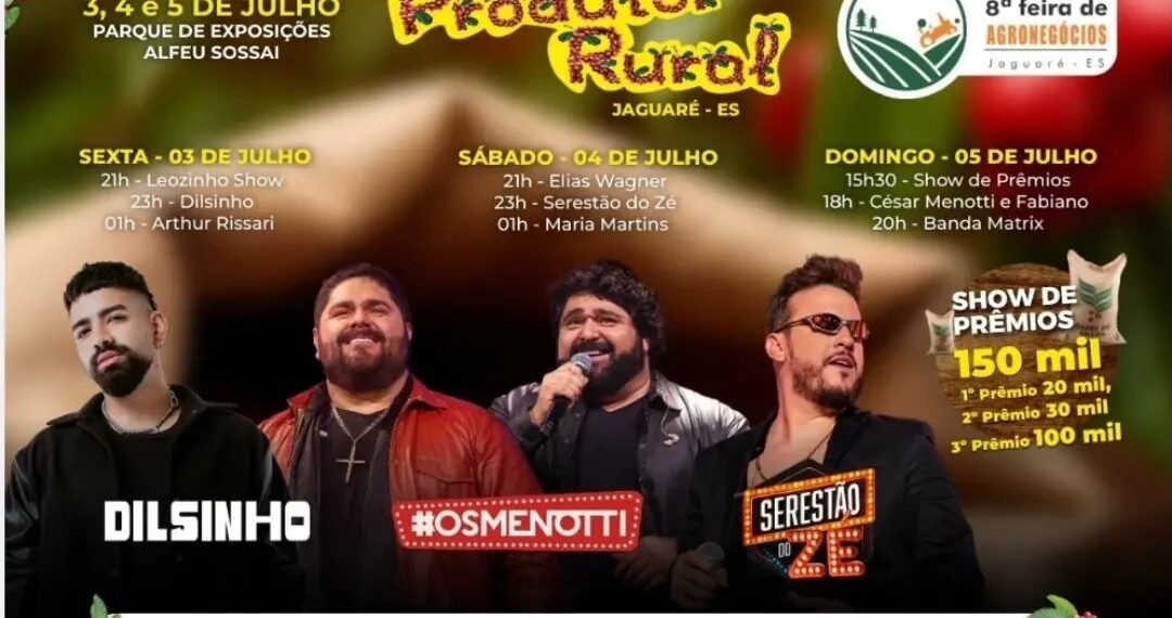 Jaguaré se prepara para 33ª Festa do Produtor Rural com shows nacionais e Show de Prêmios de até R$ 100 mil